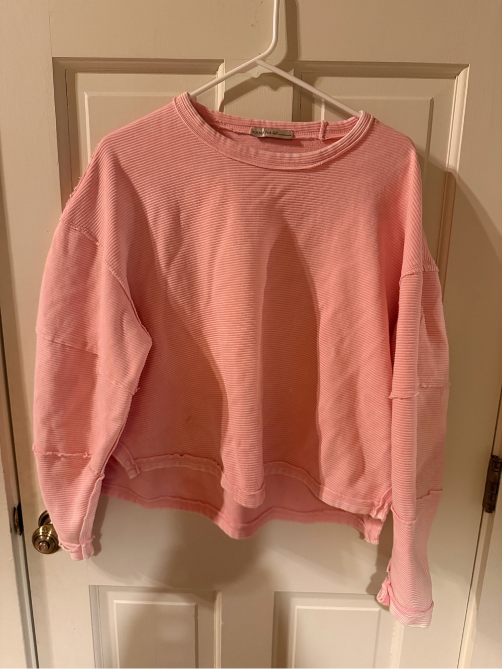 Light Pink Ribbed Crewneck Sweatshirt Zenana oversized